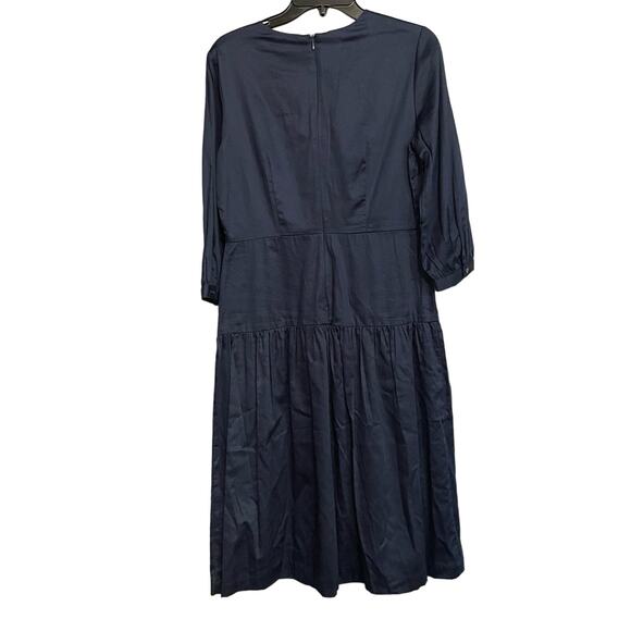 J Mclaughlin Dara Dress Sz S Midi Navy V Neck Ruffle Hem 3/4 Sleeve NEW Classy - Picture 2 of 11